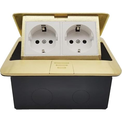 Recessed Socket 2 Compartments 2 Outlets Pop Up Socket Floor Socket Shock Absorbing for Floor, Table, Desk, Worktop, Restaurant, Gold (1/5)