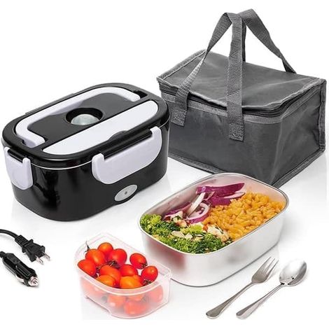BelleRise - Boîte à lunch électrique en acier inoxydable 1,5 L, 12/24 V / 110/220 V, pour voiture, camion ou bureau, 80 W, noire (1/5)