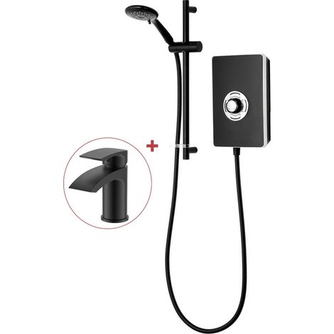 Triton Aspirante 9.5KW Matt Black Electric Shower - Inc Head + Riser Rail + Tap