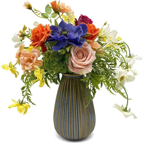 Faux Fleurs dans Un Vase en Céramique, Arrangement de Fleurs Artificielles Décoration pour Maison Cuisine Salon Salle à Manger Table Basse Centres de Table (Printemps) (1/5)