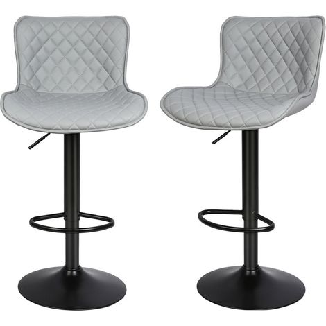 2er Set Barhocker ,Gitter-Barhocker aus PU-Twill, drehbar Barstuhl mit Rückenlehne und Fußstütze,großer karierter Barhocker, für Kücheninsel, Höhenverstellbar, hellgrau (1/5)