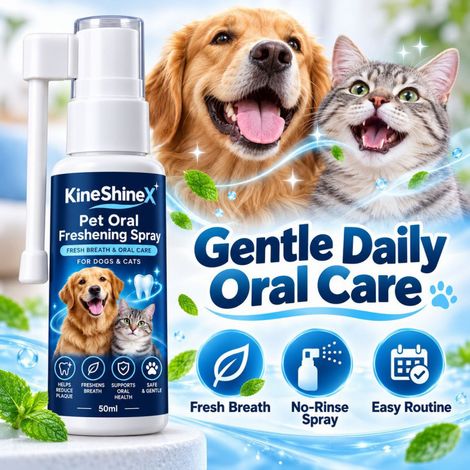 KineShineX Pet Oral Cleaning Spray: Gentle and non-irritating, eliminates odor and freshens breath. Suitable for dogs and cats. (1/5)