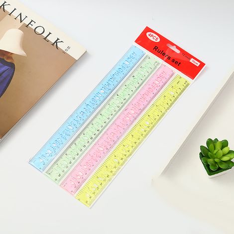 Règle en plastique colorée de 30 cm (12 pouces), graduations en pouces, centimètres et système métrique (paquet de 4), lot de 1 (1/5)