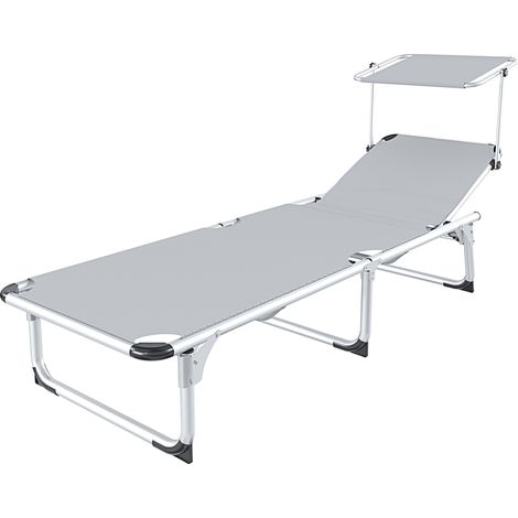 Lettino Pieghevole Prendisole Con Tettuccio Parasole Schienale Reclinabile Regolabile in 6 Posizioni Struttura In Alluminio Sedia Sdraio Per Spiaggia Mare Giardino Piscina 187 x 59 x 29 Cm (Grigio)