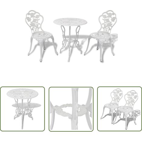 The Living Store 3-tlg. Bistro-Set Aluminiumguss Weiß - Gartentisch - Gartensessel - Bistrotisch - Bistrostuhl - Outdoor Möbel (1/5)