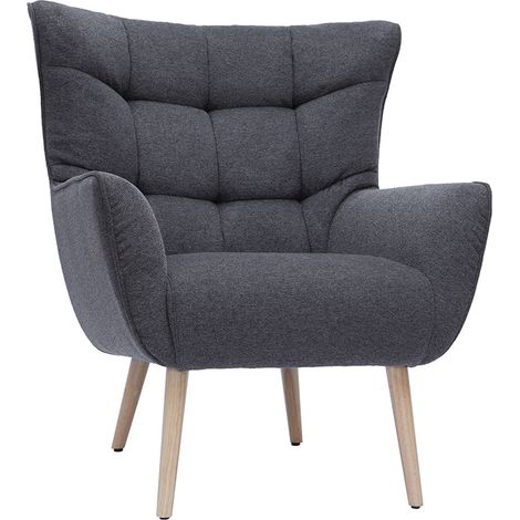 Poltrona tessuto effetto velluto testurizzato grigio scuro base legno AVERY