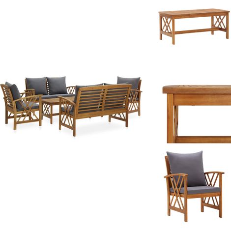 Salon de jardin 5 pcs avec coussins Bois d'acacia solide - Salon De Jardin - Mobilier De Jardin - Ensemble De Jardin - Table Basse - Chaises De Jardin (1/5)
