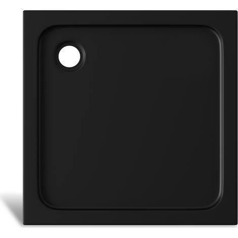 Randaco Plato de ducha cuadrado de acrílico 90 x 90 cm, negro mate, altura 4 cm, desagüe Ø 90 mm (1/5)