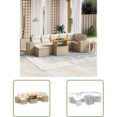 The Living Store 8-tlg. Garten-Sofagarnitur mit Kissen Beige Poly Rattan - Gartenmöbel Set - PE-Rattan Möbel - Outdoor Lounge - Gartenecke - Terrassenmöbel