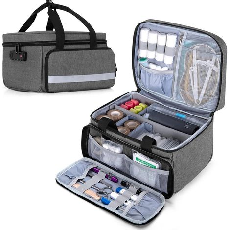 Erste Hilfe Tasche mit Zahlenschloss, tragbar, grau, viel Stauraum