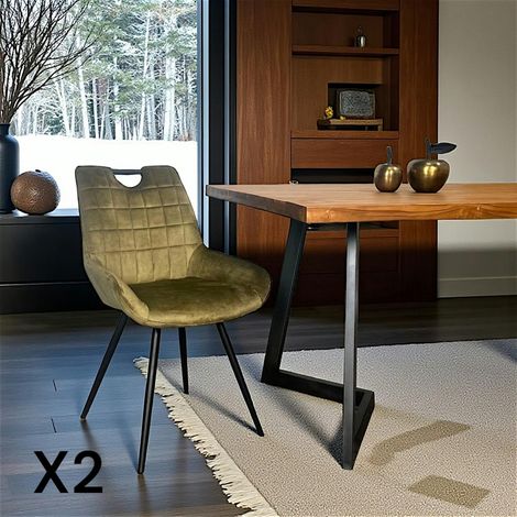Pier Import – Lot de 2 chaises vert kaki avec poignée – Structure en métal – Assise en velours – Hauteur d'assise 45 cm – Dimensions 56x59x86 cm (1/5)