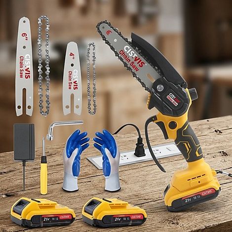 Mini cordless chainsaw 21V electric wood cutter with 2 batteries