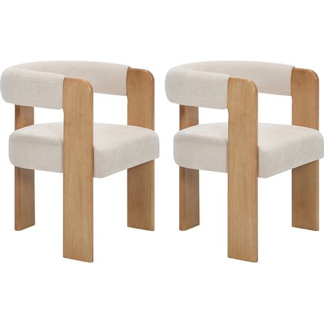 Sedia con braccioli in tessuto testurizzato e legno di Hevea Crema e naturale chiaro - Lotto di 2 - LUDVIKA (1/5)