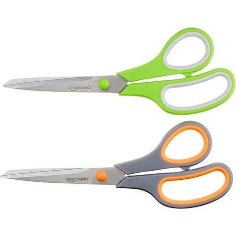 Forbici base in acciaio inossidabile per ufficio, artigianato e uso generale, impugnatura affilata e comoda, rivestimento PVD, set da 2, verde e grigio (1/4)