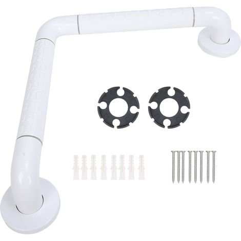 Barre d'appui coudée pour salle de bain, rampe de sécurité WC pour personnes âgées, handicapées ou blessées, poignée murale en L, finition acier inoxydable, robuste et antidérapante. (1/5)