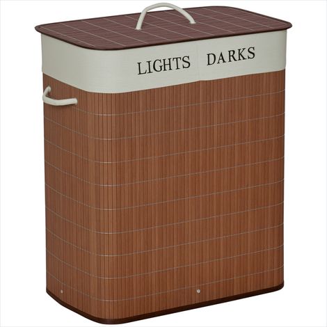 Accessoire de nettoyage Panier à linge pliable 2 bacs en bambou (1/5)