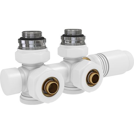EMKE Válvula de radiador, válvula angular, válvula termostática, kit multibloque con controlador de temperatura (blanco)