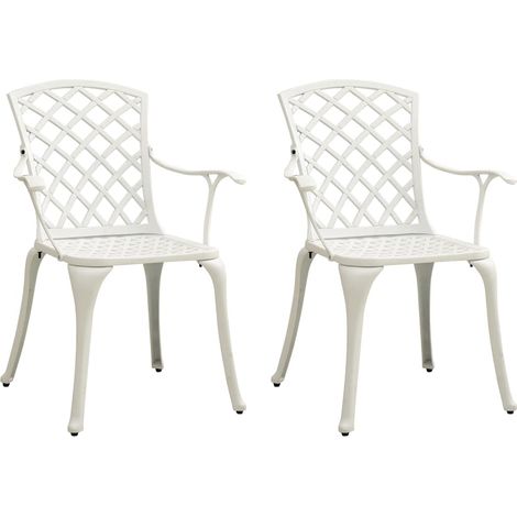 Lot de 2 Chaises de Jardin en Aluminium Coulé Blanc avec Accoudoirs pour Terrasse - PANGIVO (1/5)
