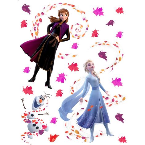 sticker mural La Reine des neiges Anna & Elsa bleu, violet et marron  - Disney