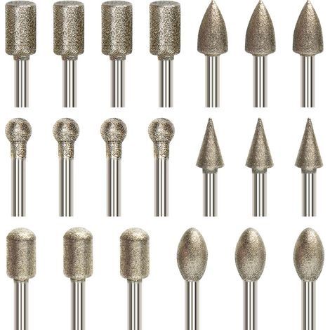 20 Pcs Ensemble de Fraises Rotatives Diamant, Jeu de Mèches de Gravure avec Tige de 3 mm (1/8"), Mèche Revêtu de Diamant pour Outil Rotatif Meulage, Polissage, Gravure de Bricolage,perçage (1/5)