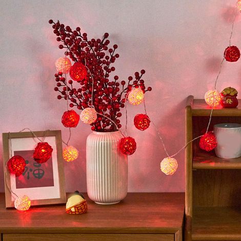 Corde romantique avec boules de rotin, décorative, pour les fêtes de Noël, la maison, 1,5 m / 4,9 pi (1/5)