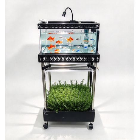 Système aquaponique sur roulettes, kit complet aquarium + potager hydroponique, écosystème domestique pour balcon et intérieur (1/5)