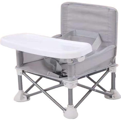 Chaise haute pliable, compacte et portable pour tout-petits, rehausseur pour bébés/enfants, idéale pour la table à manger et le camping (gris) (1/5)