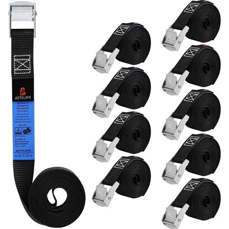 10er Pack Spanngurte mit Klemmschloss 2,5m x 25mm Schwarz TÜV/GS zertifiziert