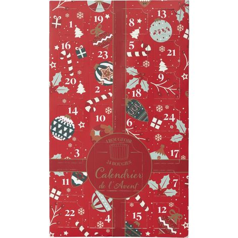 Paris Prix – Calendrier de l'Avent 24 bougies parfumées – Photophore en verre rouge 37cm – Senteurs vanille, cannelle, bois de santal (1/5)