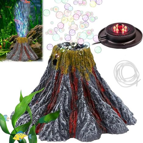 Ensemble de décoration volcan pour aquarium, éclairage à jet d'air multicolore pour aquarium (1/5)