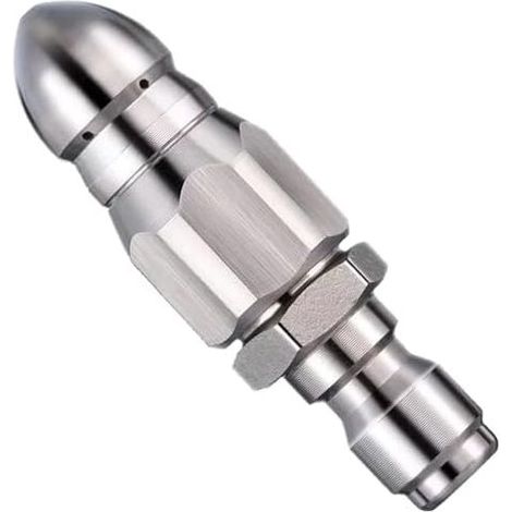 Puissante Buse de Nettoyage et Débouchage Tuyau.Pour Nettoyeur Haute Pression jusqu'à 5000 PSI.1 Avant 6 Arrière Jets Rotatifs.Raccord Rapide.Acier Inoxydable.Déboucheur Canalisation - (1/5)