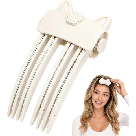 Pince chauffante volumisante avec peigne releveur de racines rose outil portable pour cheveux fins plats ou bouclés blanc cassé (1/5)
