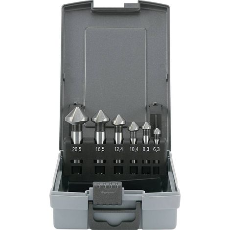 TOOLCRAFT 1614138 Kit svasatori conici 6 parti 6.3 mm, 8.3 mm, 10.4 mm, 12.4 mm, 16.5 mm, 20.5 mm HSS Alberino cilindri (1/3)