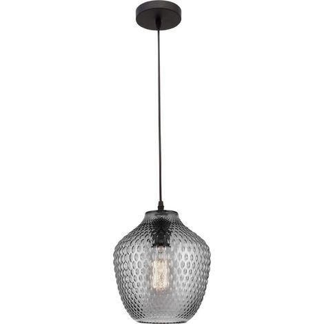 Merano Fulton Dome Suspension Plafonnier Verre Fumé Métal Noir LED E27