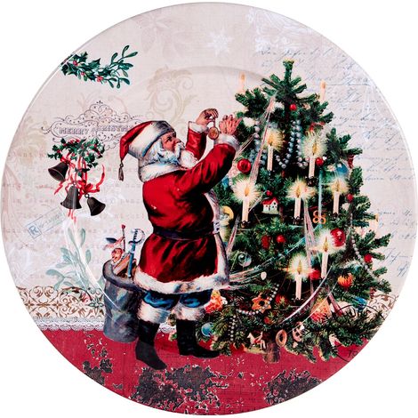 ARPIMEX Piatto Decorativo con Babbo Natale D 28 Cm Metallo Multicolor