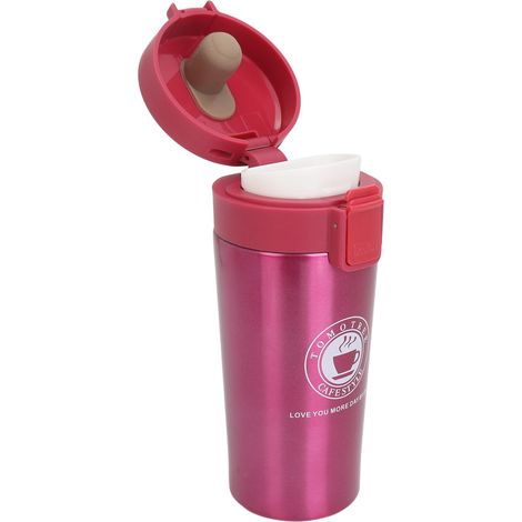 Doppelwandiger, isolierter Kaffeebecher aus Edelstahl, tragbar, mit Schnappverschluss, isolierte Kaffeeflasche, rot, 380 ml (1/5)