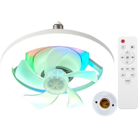 Ventilateur de plafond avec éclairage, ventilateur-plafonnier avec télécommande, ventilateur de plafond LED extra-plat à 3 couleurs avec lumière (RGB avec base)