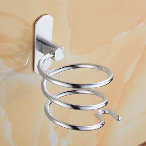 1pc Porte Sèche Cheveux Forme de Spirale, Support Sèche Cheveux et de Lisseur Mural en Aluminium Fixation sans Perçage, Support de Câble pour Cuisine Salle de Bain Accessoires de Salle de Bain (1/4)