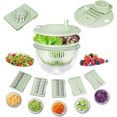 Centrifugadora grande para ensaladas: recipiente para lavar frutas y verduras，centrifugadora para pasta y patatas fritas (verde) (1/5)