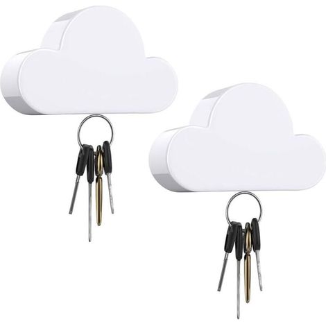 Portachiavi magnetico, [2 pezzi] gancio a parete e a forma di nuvola, ganci magnetici per chiavi, ganci perfetti per appendere casa e ufficio, installazione semplice senza forare - bianco