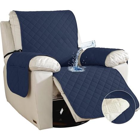 Housse de Fauteuil inclinable imperméable avec Poches, Lavable en Machine, Housse de Protection de Meubles pour Enfants et Animaux domestiques (Bleu Marine) (1/3)