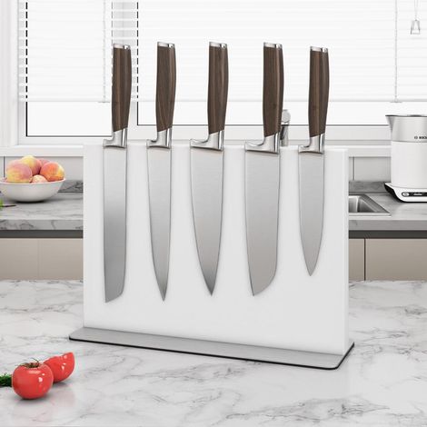 Bloc à couteaux magnétique Blanc 30cm, acier inoxydable, plan de travail de cuisine, protection des lames (1/4)