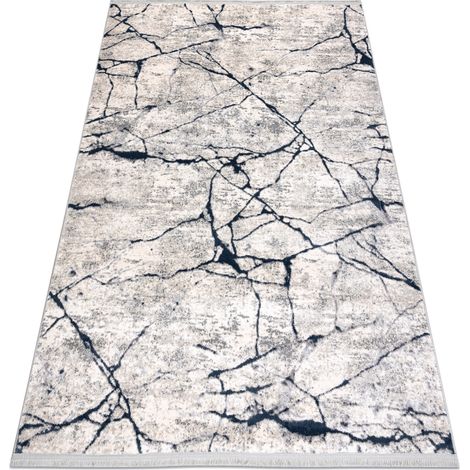 Modern Teppich REBEC Franse 51184A Marmor - zwei Ebenen aus Vlies creme / dunkelblau  beige 80x150 cm