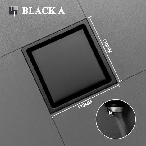(Black 11CMx11CM)Brushed Nickel Bathroom Deodorant Floor Drain Stainless Steel Square Garbage Filter Drainage Tile Embedded Invisible Floor Drain (1/4)