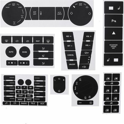 Kit autocollant de réparation de boutons pour VW Touareg 2004–2009 – Couleur noir mat – 8 autocollants pour boutons de commande - ndash2009 (1/4)