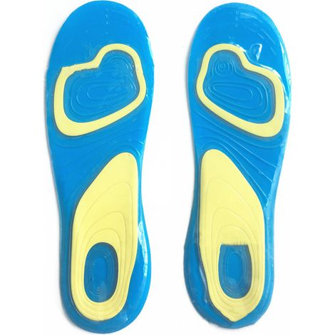 Semelles en silicone à haute résilience, amorti des chocs, soin de la voûte plantaire, inserts pour chaussures adultes, emballage plastique, modèle homme. (1/5)