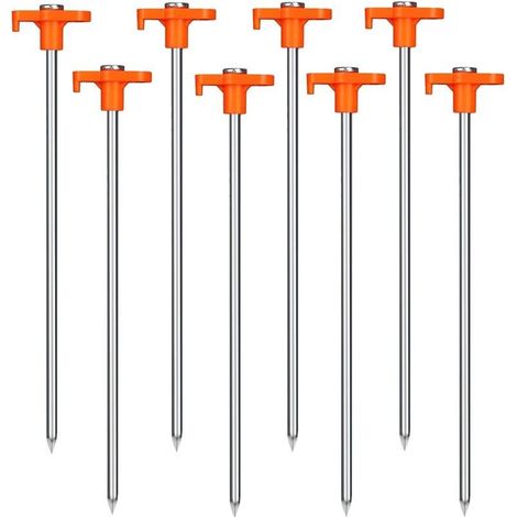 Lot de 8 piquets de tente à visser avec filetage pour camping et extérieur - Piquets d'ancrage en acier pour tentes, bâches, auvents, camping, jardins (1/5)