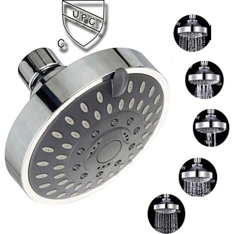 Pommeau de douche chromé orientable, Pomme de douche pluie ronde en acier tête de douche miroir face,.. (1/3)