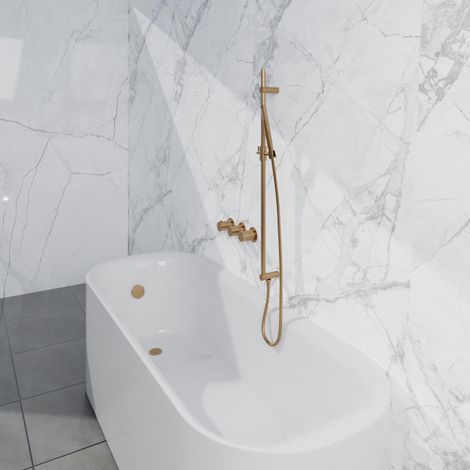 Fortifura Nebbio Ensemble combiné bain - mitigeur thermostatique - barre coulissante avec coude mural intégré - flexible de douche métallique - (1/5)