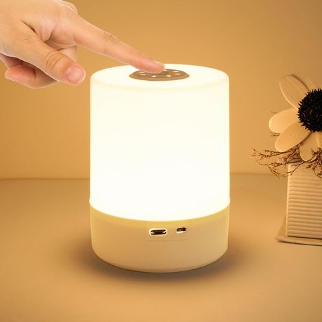 Lampe de Chevet LED Tactile, Veilleuse Rechargeable, USB C, Sans Fil, Idéale Chambre Bébé, Gradation (1/5)